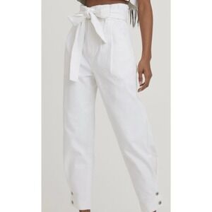 Something Navy Women's Paperbag Tie Front Mom Jeans Tapered White Size 0